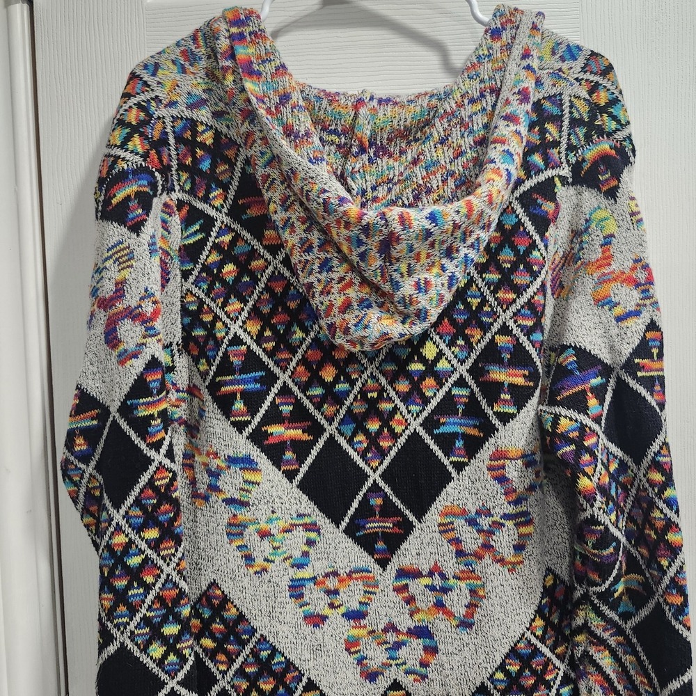 Pinklicious Hooded Cardigan Sweater M Colorful Boho Aztec Long Duster - Picture 13 of 16